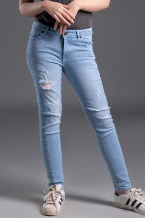 Mid Rise Stretchable Ripped Jeans (Ice Blue)