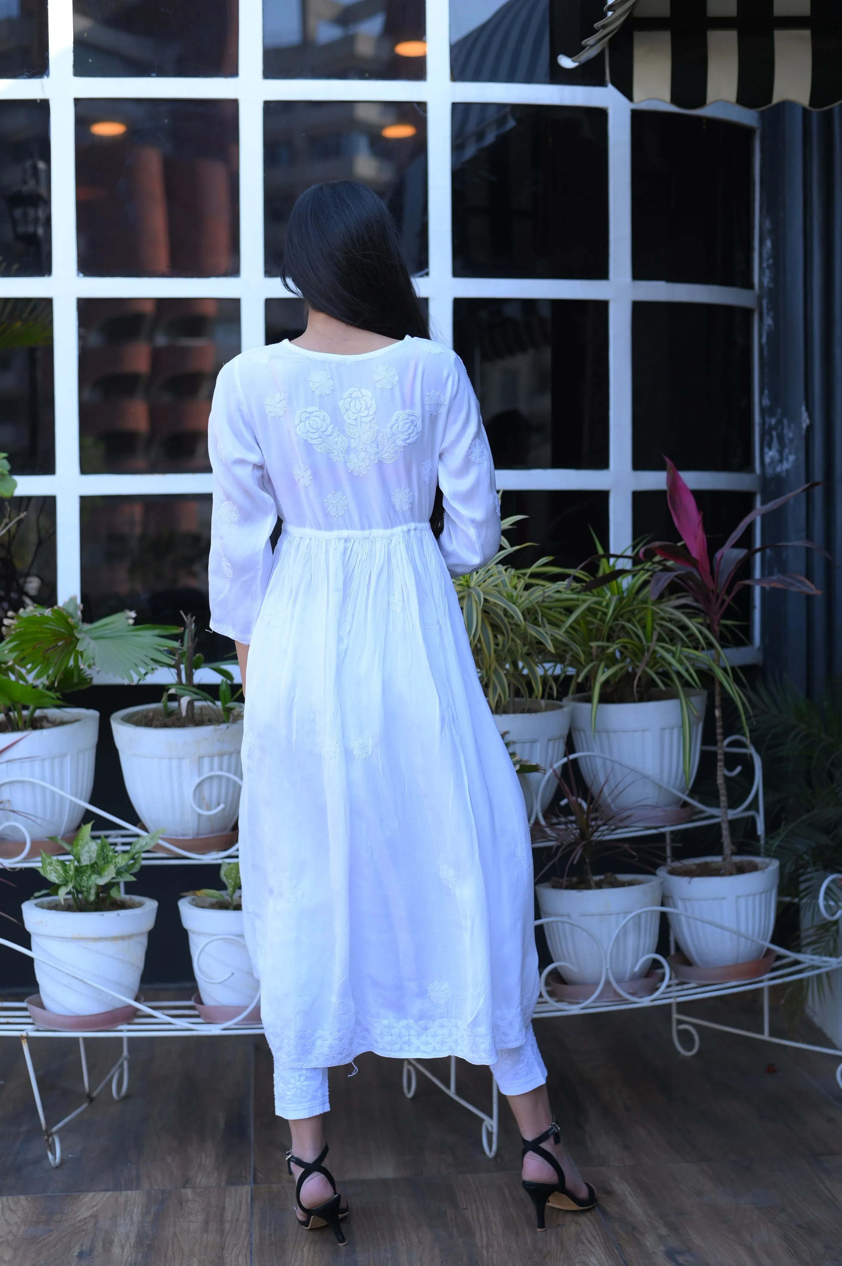 MIDHAT MODAL SATIN LONG GOWN | WHITE