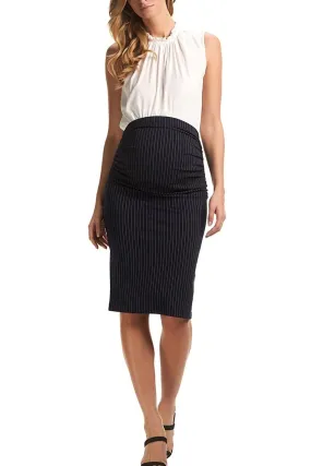 Midi Work Skirt - Navy Pinstripe