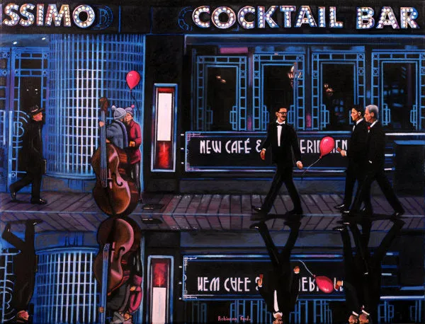Midnight Penguins Hand Embellished Canvas by Daniel Robinson Ford