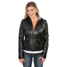 Milwaukee Leather-SFL2810-Ladies Black Hooded scuba jacket with draw string