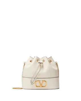 Mini Bucket Bag with Vlogo Signature Chain in Light Ivory