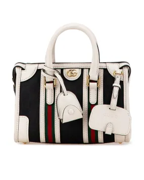 Mini GG Canvas Bauletto Satchel with Leather Trim and Rolled Handles