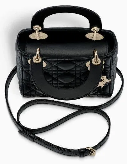 Mini "Lady Dior" Bag with Chain in Black Cannage Leather