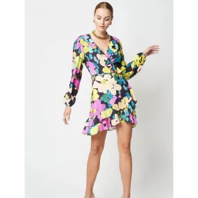 Mini Wrap Dress Abstract Neon