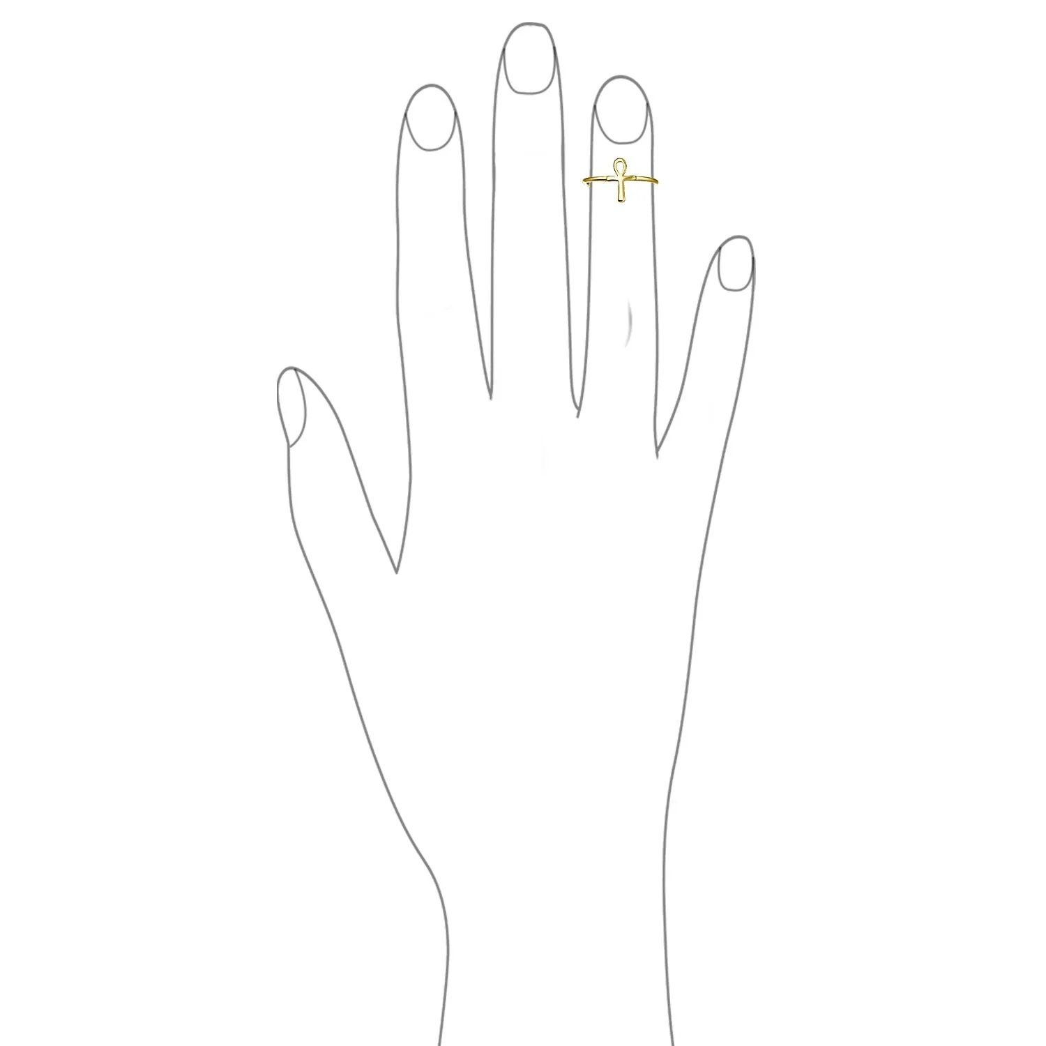 Minimalist Silver Ring with Egyptian Ankh Cross 14K Gold Plated Sterling Band