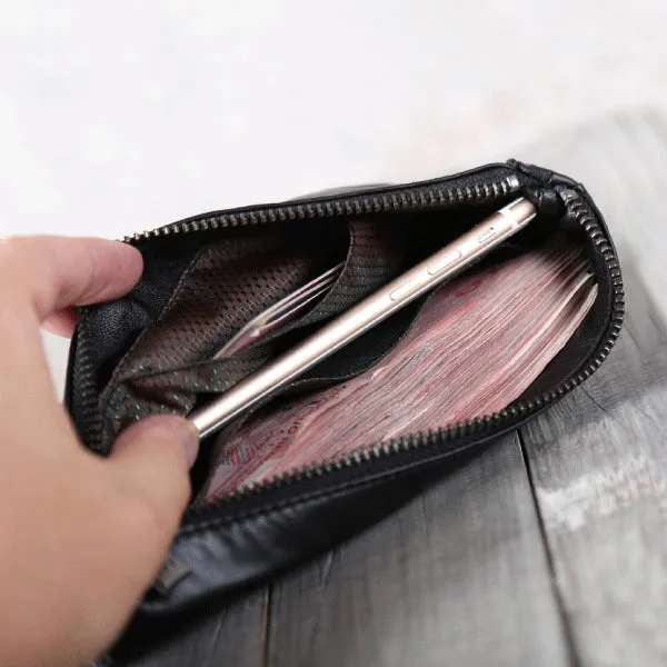 Minimalist Women Leather Clutch Wallet Black Leather Wallets for Women
