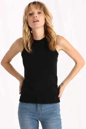 Minnie Rose Cotton Cashmere Frayed Tank