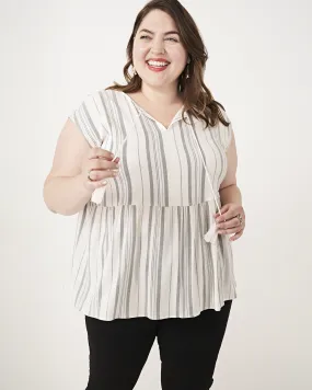 Minnie Tassel Tie-Neck Peplum Top | Ivory / Light Grey