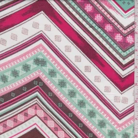 Mint/Berry/Brown Zig Zag Rayon Challis Fabric