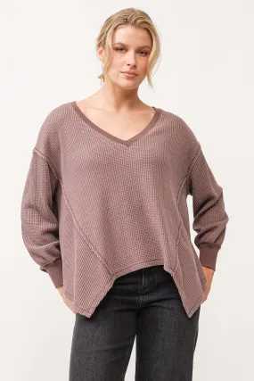 MIRA V-NECK OVERSIZED LONG SLEEVE TOP MARRON