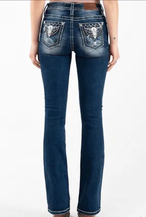 Miss Me Women's Mid-Rise Steerhead Boot Cut Jeans M3923B
