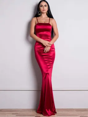 Missord Zip Back Floor Length Satin Slip Dress