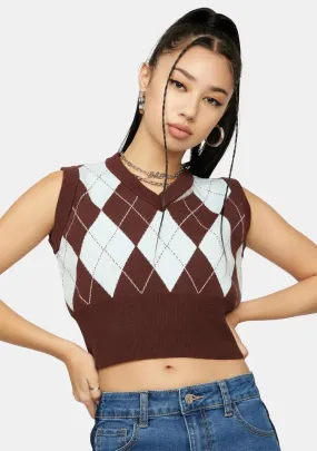 Mocha Would You Rather Cropped Argyle Vest