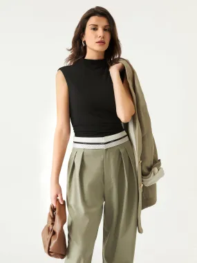 Mock Neck Ruched Sides Tank-Hip Length