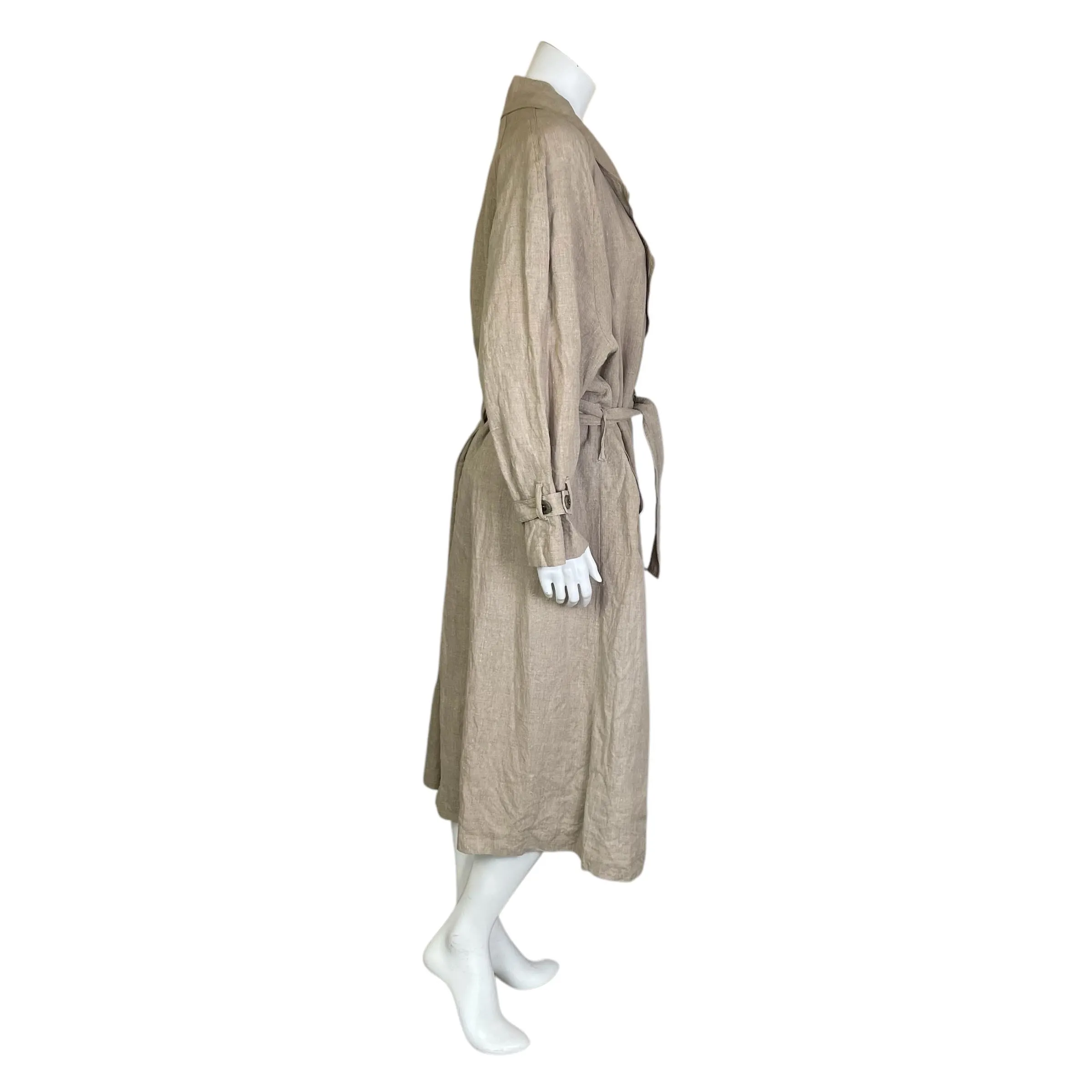 Moda BB Dakota | Women's Oatmeal Linen Long Trench Coat | Size: L