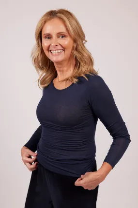 Modal Cashmere Long Sleeve Top Navy