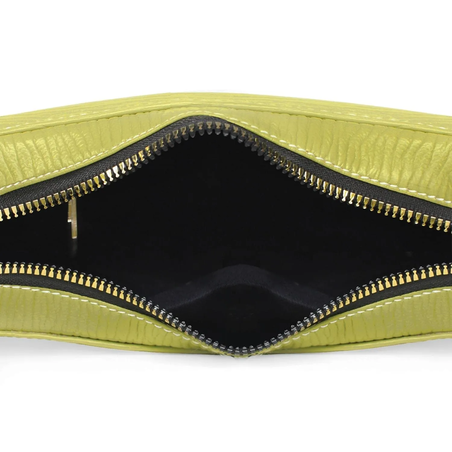 Modern Myth LUNA Lime Green Ribbed Oval Shaped Handbag for Girls & Women