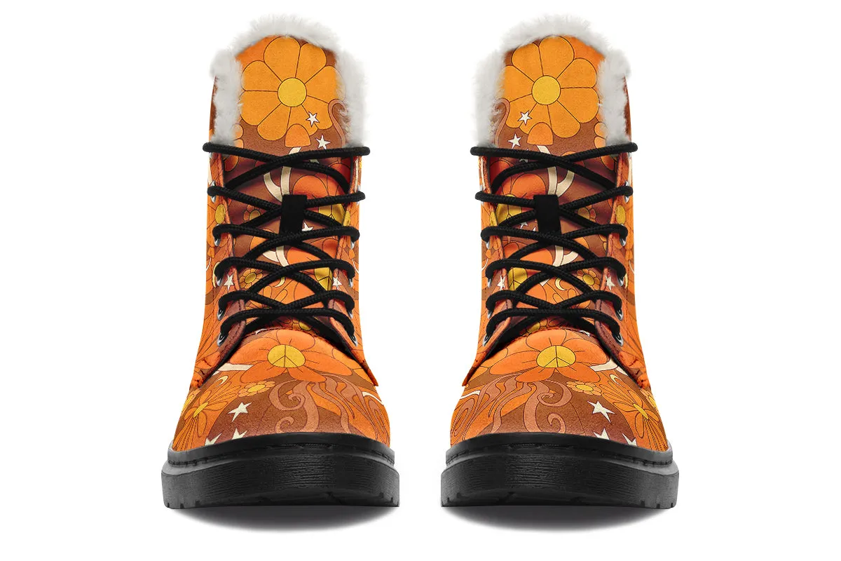 Molly's Orange Retro Daisies Faux Fur Boots