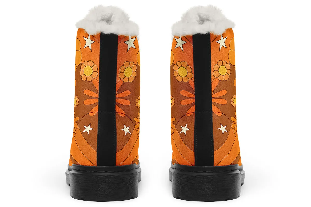 Molly's Orange Retro Daisies Faux Fur Boots