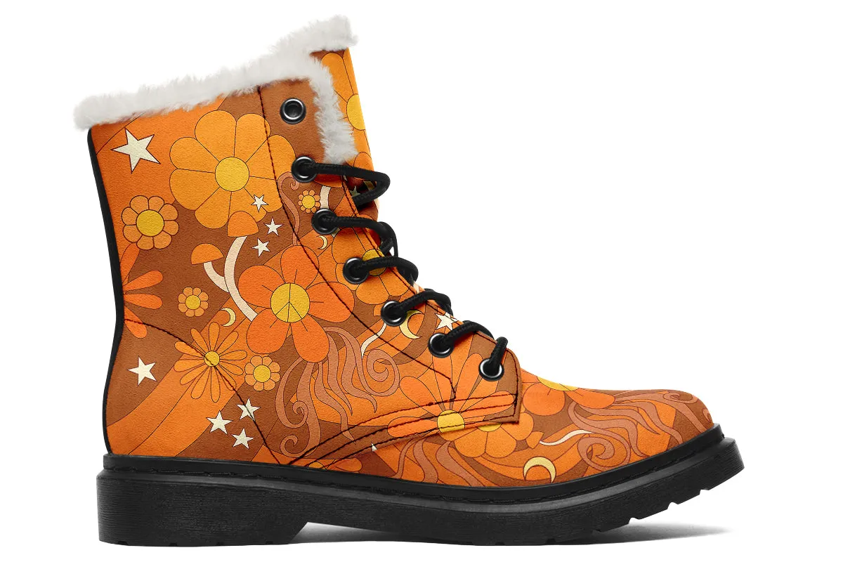 Molly's Orange Retro Daisies Faux Fur Boots