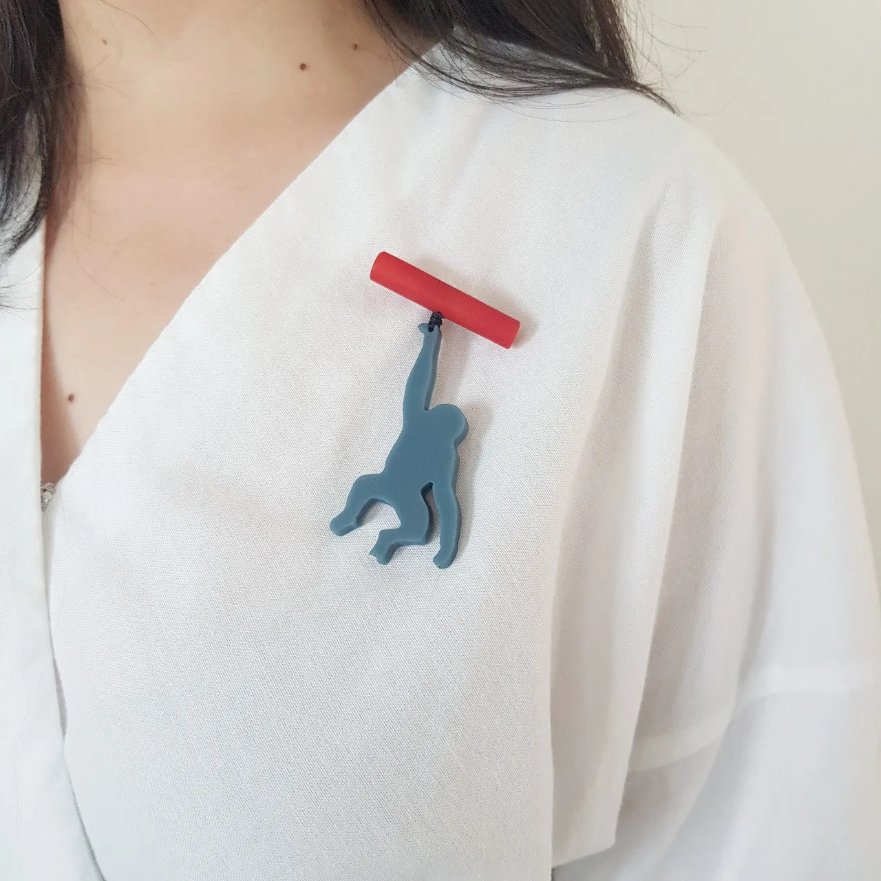 Monkey Steel Blue Brooch