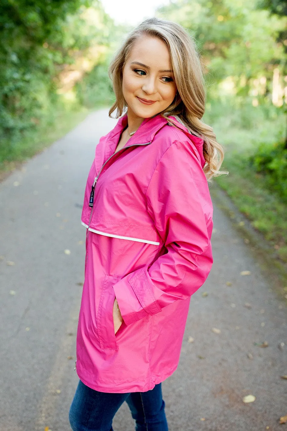 Monogrammed New Englander Rain Jacket Hot Pink