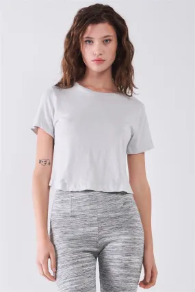 Moonshine Grey Short Sleeve Round Neck Petal Split Back Detail Crop Tee /1-2-2-1