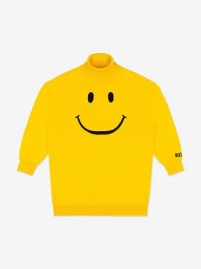 Moschino Girls Smiley Face Knitted Dress in Yellow
