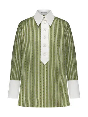 Moss green and white contrast collar shirt