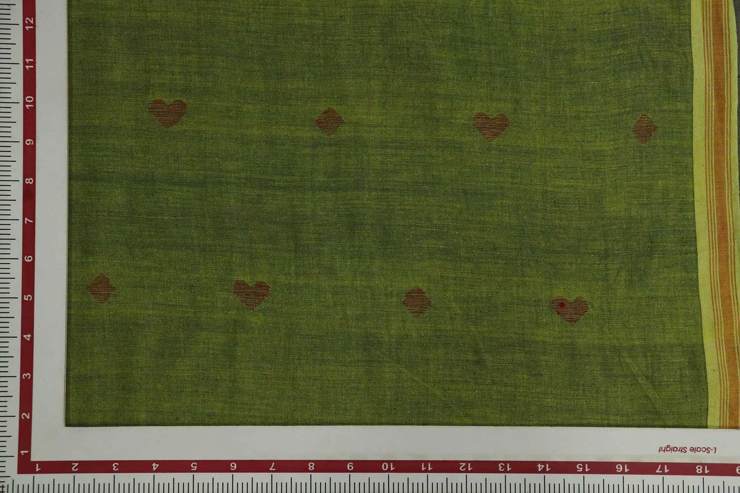 Moss Green Motifs Cotton Jamdani Handloom Fabric