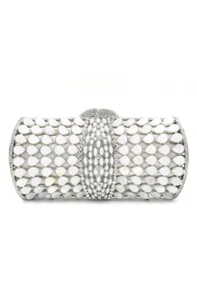 MOTHER OF PEARL CLUTCH-SILVER