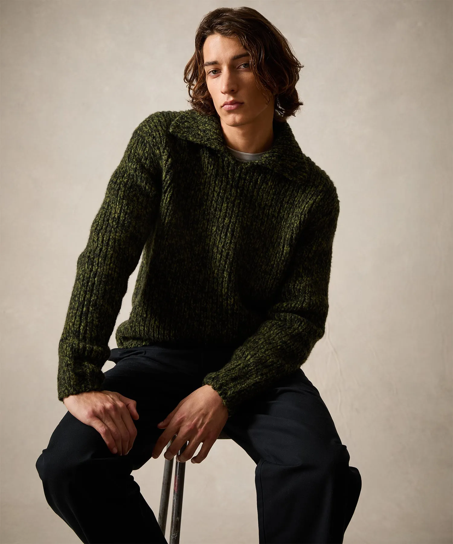 Mouliné Collared Sweater in Olive