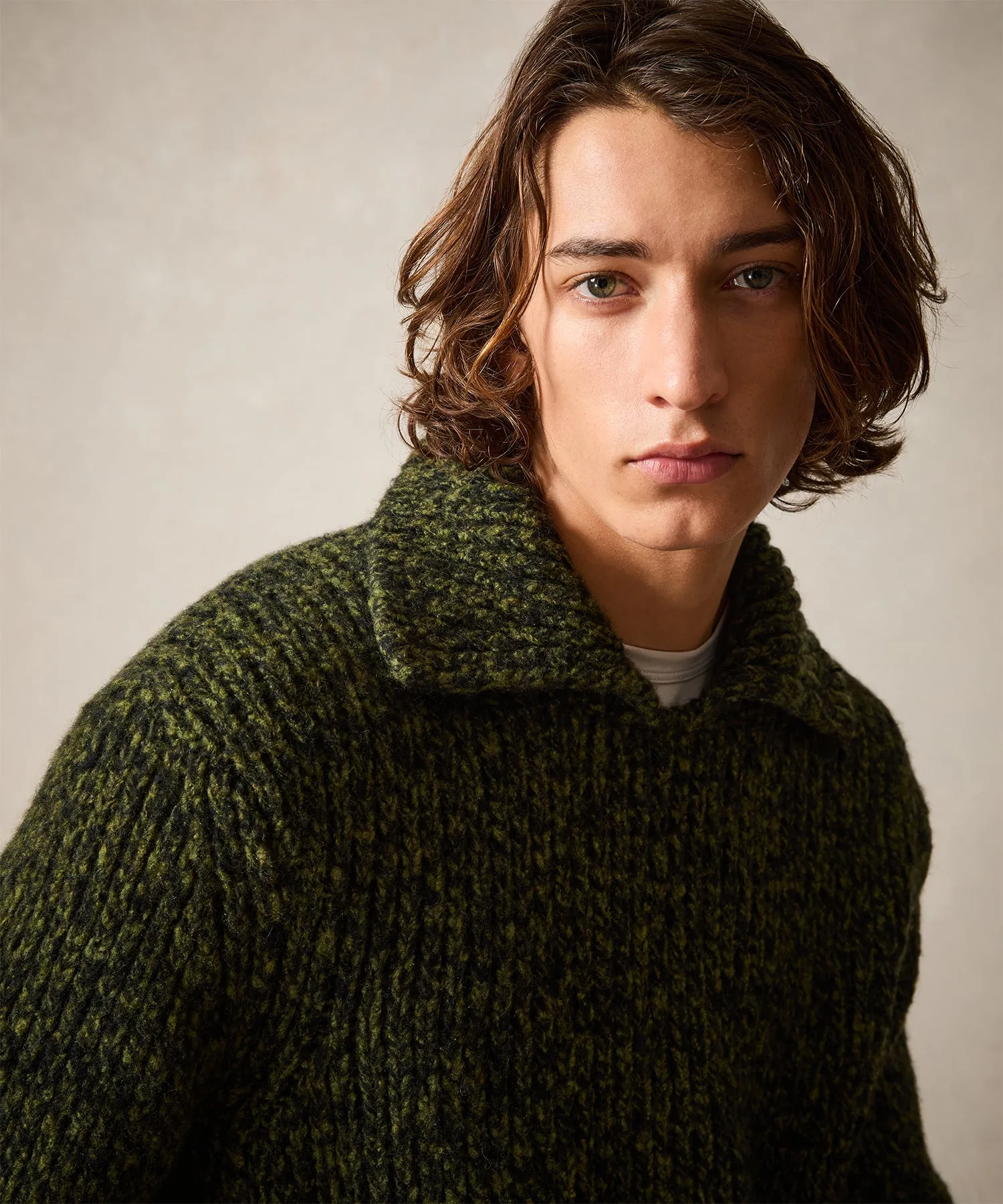 Mouliné Collared Sweater in Olive
