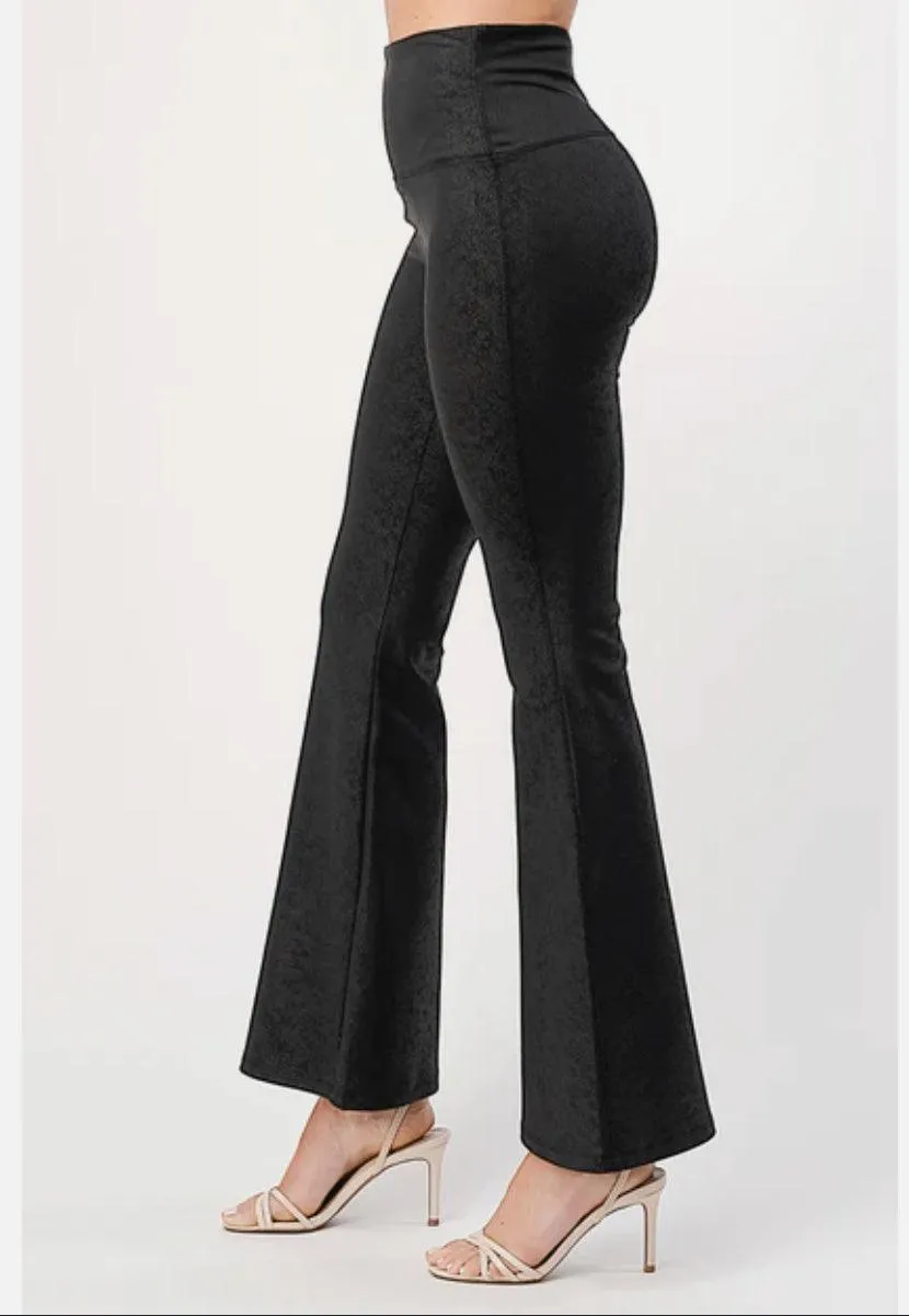 M.Rena Faux Antiqued Leather Bell Bottom Leggings