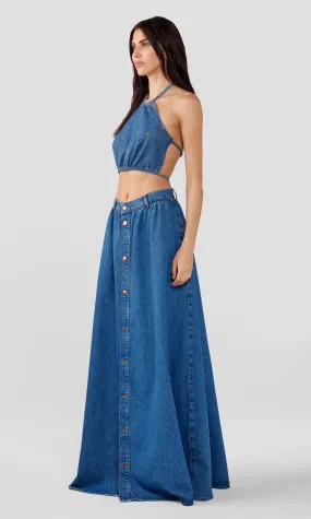 Ms. Corey Drawstring Halter Top - Yellowstone Medium Indigo
