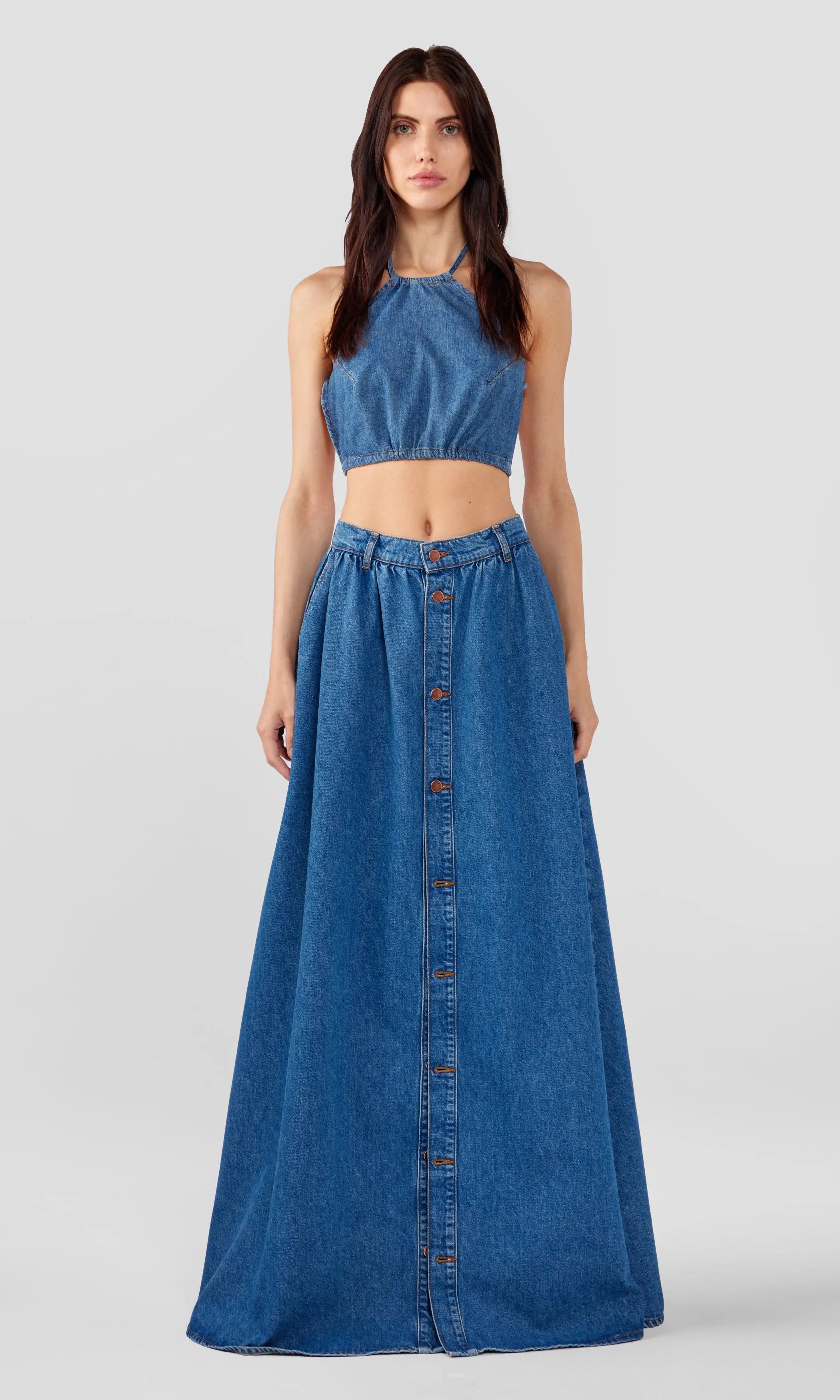 Ms. Corey Drawstring Halter Top - Yellowstone Medium Indigo