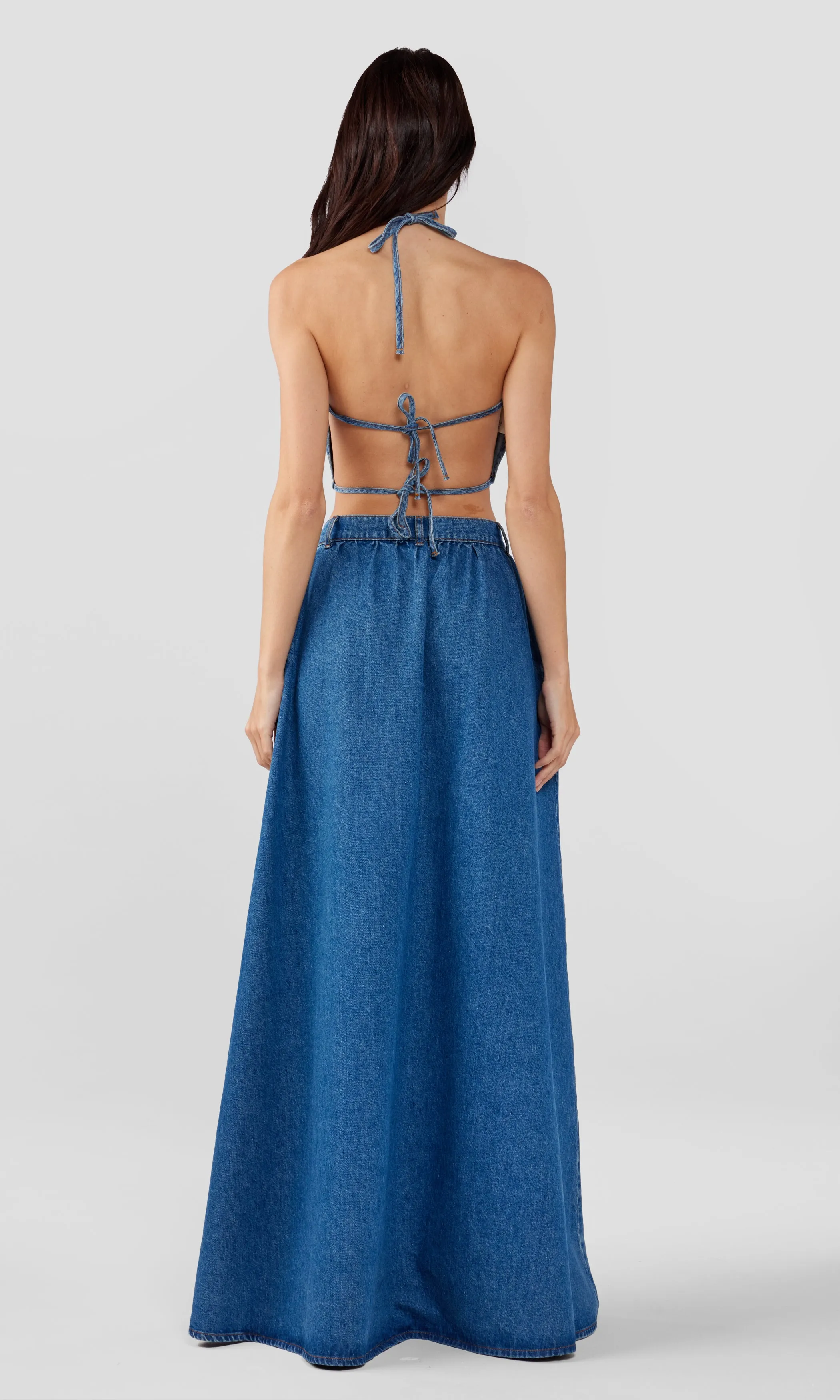 Ms. Corey Drawstring Halter Top - Yellowstone Medium Indigo