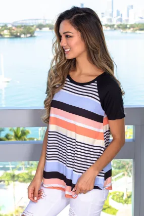 Multi Colored Striped Top with Sleeves