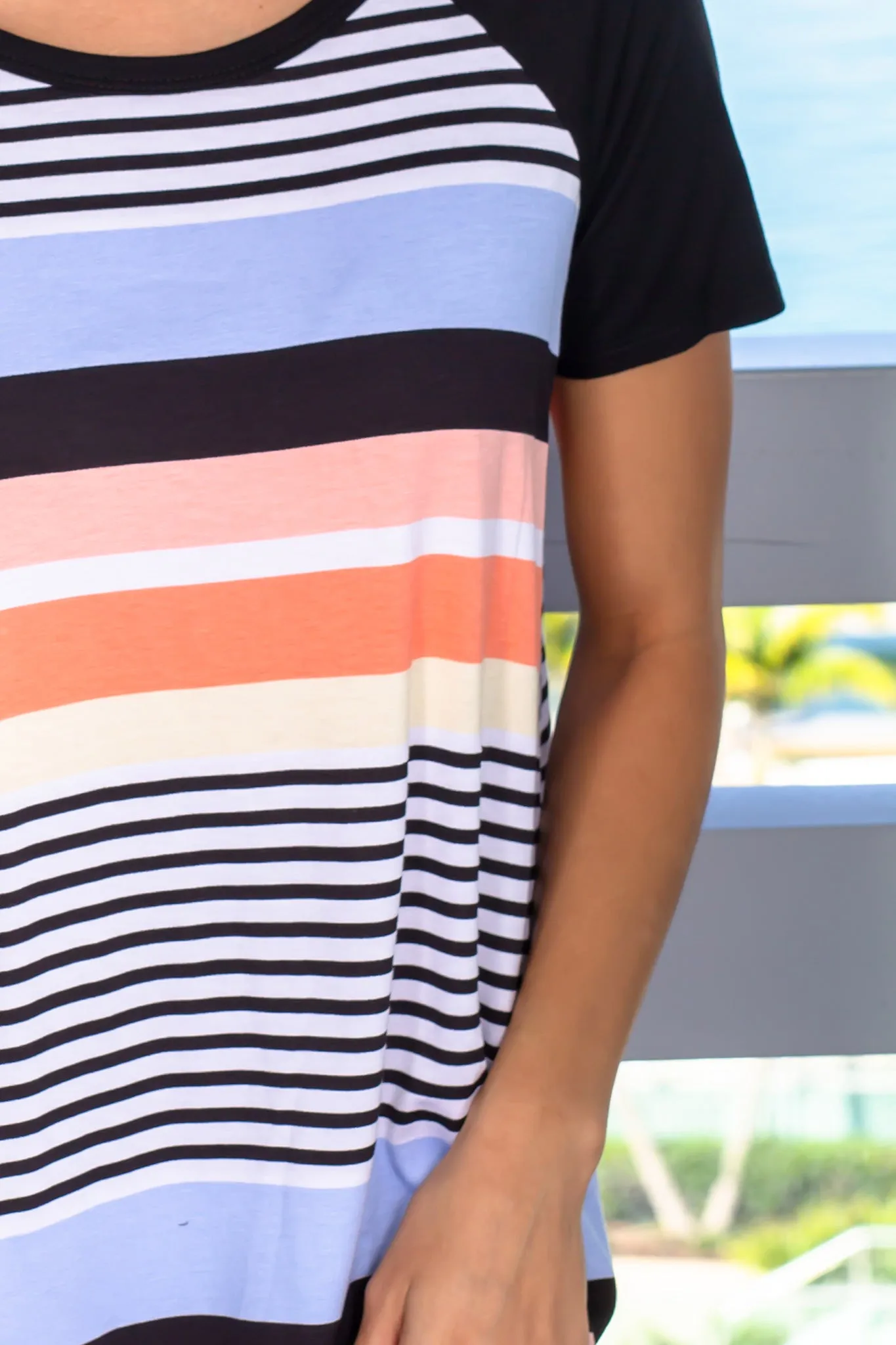 Multi Colored Striped Top with Sleeves