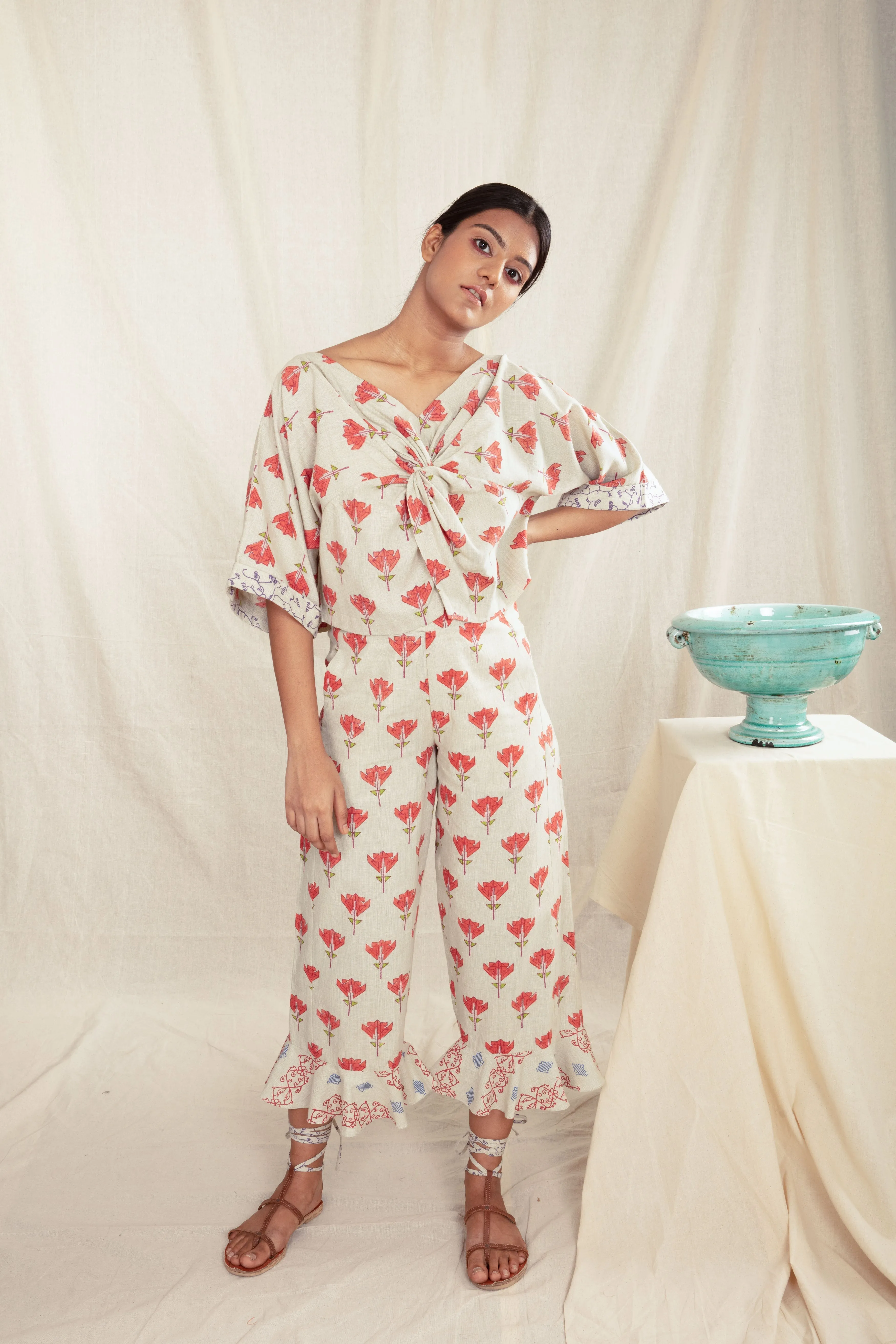 Multicolor Culotte Pants with Ruffles