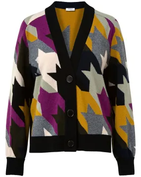 Multicolor Houndstooth Jacquard Cardigan