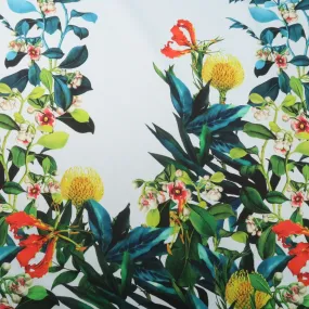 Multicolored Floral on Blue Printed Polyester Mikado Fabric