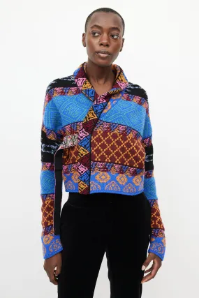 Multicolour Knit Tie Cropped Cardigan
