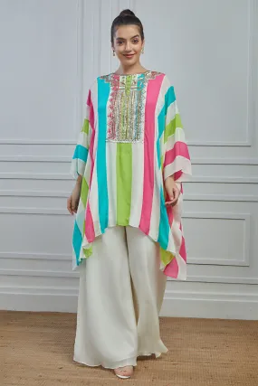 Multicolour Stripes Printed Crepe Silk kaftan palazzo Set