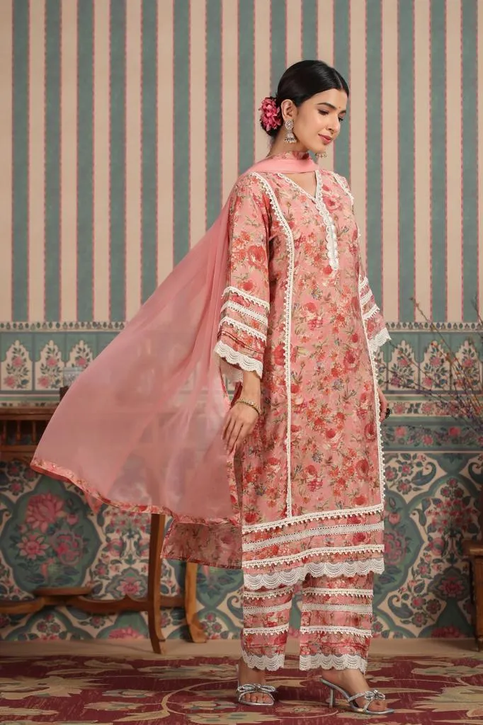 Muslin Cotton Set With Lace And Croatia Work