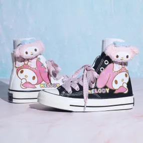 My Melody Inspired Black Blue Pink White Canvas High-Top Sneakers