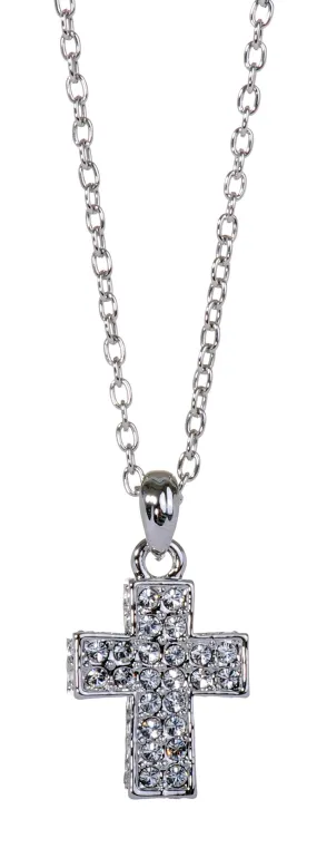 N7179 Rhodium Swarovski Pave Cross Pendant Necklace