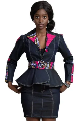 Nala African Print Denim Women Jackets Tops ( Pink)