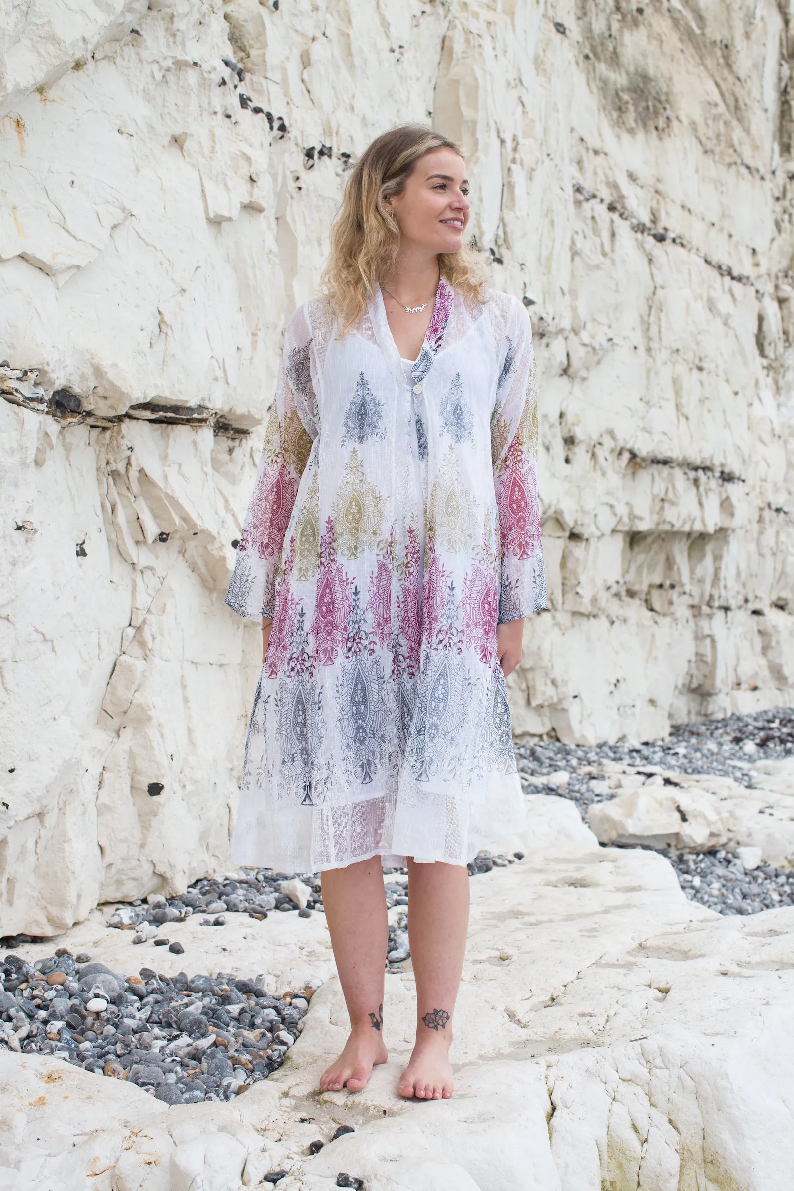 Nargis Jacket Hand Block Printed in Textured Cotton